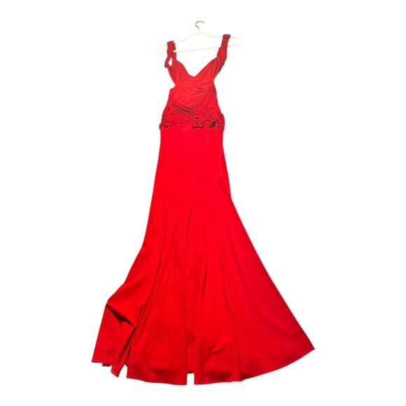 Jovani red jersey gown women’s size 4 long gathered open back - Picture 2 of 7